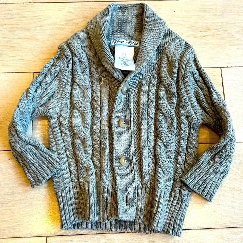 Bon‎ Bleu Grey Cable Knit Grandpa Cardigan